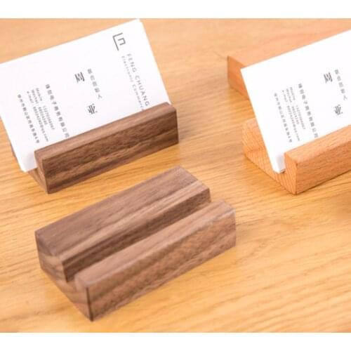 Black Walnut Beech Wood Business Card Holder Office Desk Wooden Photo Stand Name Memo Clips Organizer Storage Dinner Party Decor