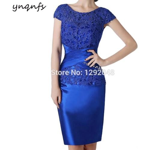 YNQNFS M43 Elegant Lace Outfits Cap Sleeve Party Gown Cocktail Vestido Formal Royal Blue Short Mother of the Bride Dresses 2019