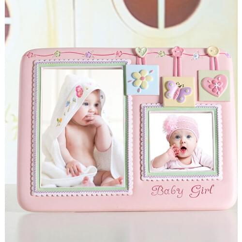 European Cute Baby Girl Baby Boy Design Flower Butterfly Car Design Pink Blue Resin Picture Photo Frame For 3x3 and 4x6 Papers