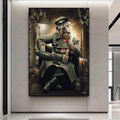 Canvas Painting Warlord Smoking Bulldog Canvas Painting Art Interesting Animals Print for Boys Bedroom Home Decor Wall Picture