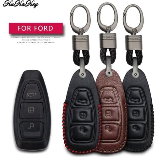 Leather Car Key Case Cover Protection Shell Skin For Ford Mondeo Mk4 Focus Kuga Fiesta Fusion Ecosport Car Keyring Keychain