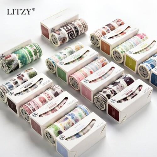 LITZY 8/10/12pcs/lot Washi Tape Set Cute Bronzing Masking Tape 2m Journal DIY Diary Tape Dec Stickers School Stationery Supplie