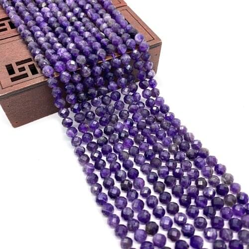 Natural Stone Faceted Round Beads 6mm Purple Crystal Beads for DIY Handmade Necklaces Bracelets Earrings Jewelry Accessories