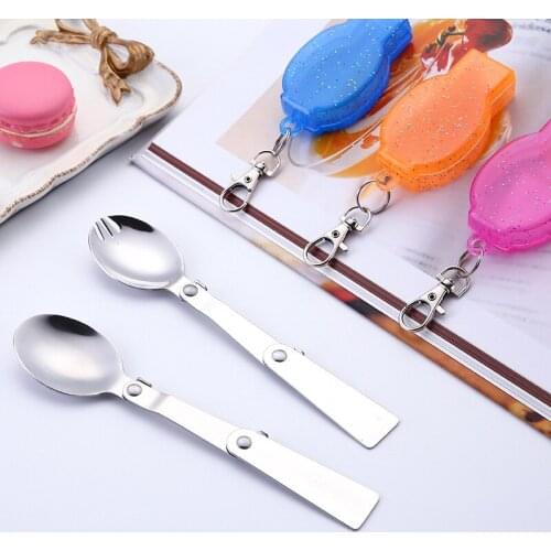 Stainless Steel Folding Spoon Portable Travel Tableware Soup Spoon Ice Cream Dessert Spoon Coffee Tea Spoon Kitchen Tool