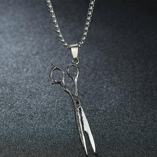 New Fashion Silver Color Cool Punk Scissors Pendant Necklace Stainless Steel Mens Necklace Retro Long Chain Jewelry Gift