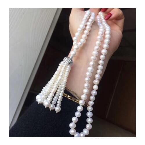 Top new style 7-9 mm REAL Freshwater WHITE pearl necklace