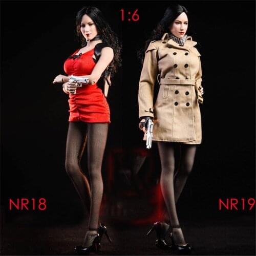 NR19 1/6 Scale Female Clothes Ada Wong Trench Coat & Shoes & Stockings & Pistol Model For 12 inches figure Doll