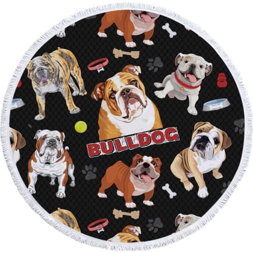 Lovely Cartoon Animals Summer Beach Towel With Tassel Bulldog Sloth Pet Funny Microfiber Big Round Beach Towels Adult Bath Towel