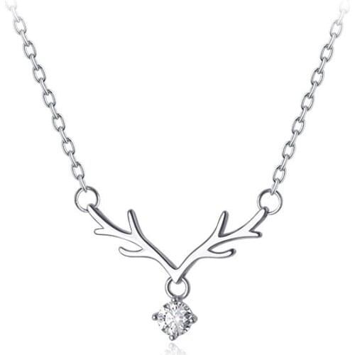 Real. 925 Sterling Silver CZ Solitaire Deer Horn Pendant Necklace Charms Jewelry