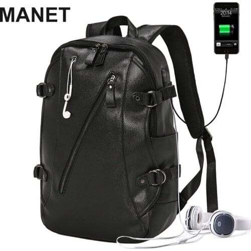 MANET PU Backpacks with Usb Charging 19.6 Inch Backpack Men Large Capacity Laptop Mens Business Bag Waterproof Travel Bags