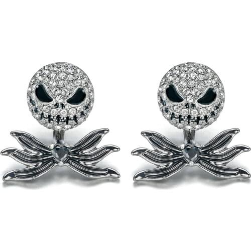 Harong Jack Stud Earrings Nightmare Before Christmas Punk Jewelry Party Black Crystal Skull Beautiful Couple Earring Women Gift