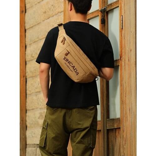 Shoulder Bag Mens Bag Multifunctional Chest Bag Mens Leisure Sports Messenger Bag Large Capacity Canvas Waist Bag Fitness