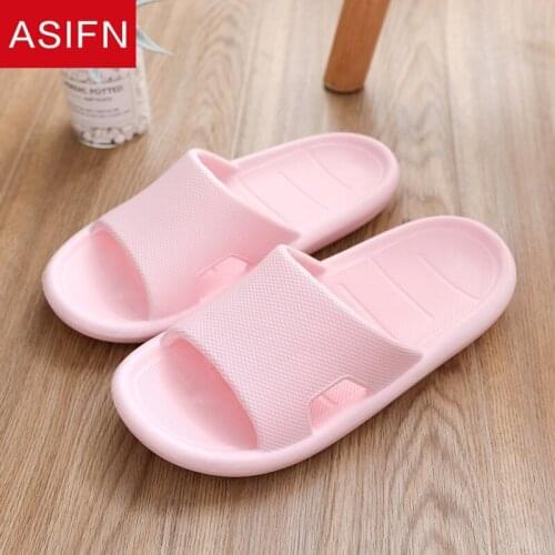 ASIFN 2021 New Slippers Women Men Summer Thick Bottom Indoor Home Couples Home Bathroom Non-slip Soft Bottoms Simple Slippers