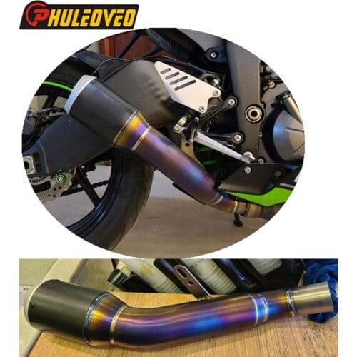Titanium Alloy ZX-6R ZX6R 2011-2019 Motorcycle Exhaust Muffler Link Pipe Carbon Fiber Muffler Exhaust Mid Pipe for ZX-6R Escape
