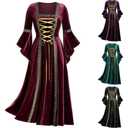 Vintage Women Dress Palace Royal Clothing Medieval Costumes Carnival Party Cosplay Costume Middle Ages Retro Style Long Dress