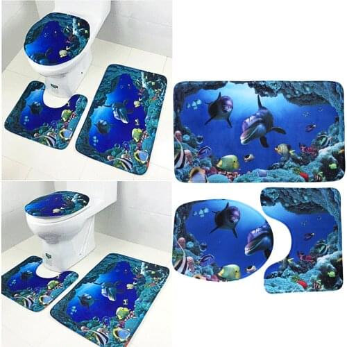 High Quality 3pcs/set Bathroom Non-Slip 19 Pattern Pedestal Rug + Lid Toilet Cover + Bath Mat Blue Bathroom Decoration Gifts29