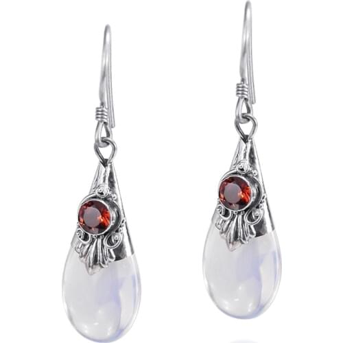 New White Moonstone Silver Plated Drop Dangle Earrings Fashion Vintage Teardrop Water Drop Pear Shaped Long Earrings for Women