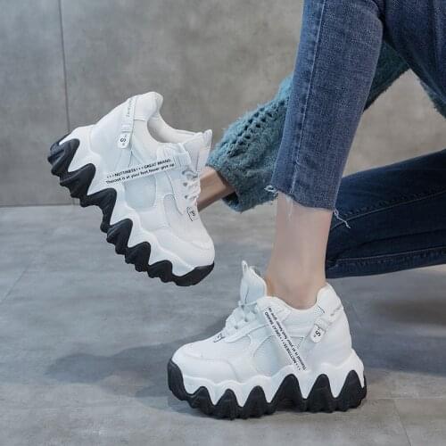 Harajuku Women Wedges Sport Shoes For Woman Increasing 8.5CM Chunky Dad Sneakers Ladies Breathable Mesh Platform Casual Shoes 34
