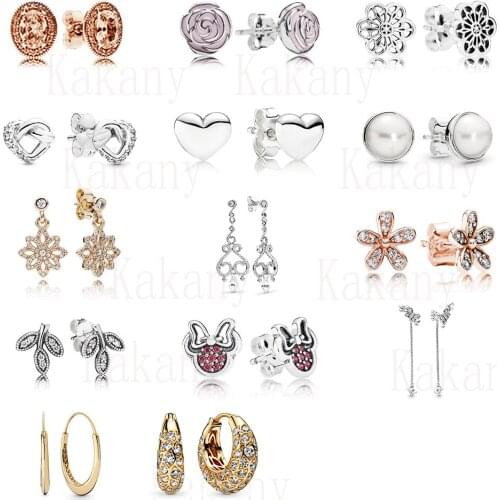 100% 925 Sterling Silver 1: 1 Heart Mixed White, Leaves, Pink Granite, Butterfly Earrings European Fashion Women Jewelry Gift