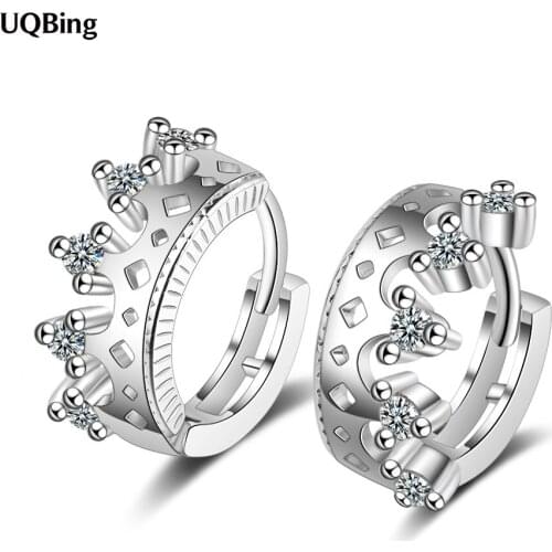 Luxury Hollow Zircon Crown Clip Earrings for Women 925 Sterling Silver Wedding Fine Jewelry