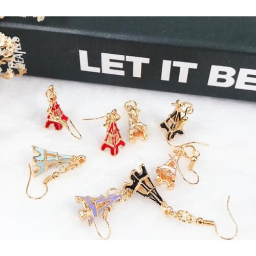 1pair Kawaii 3D Stereoscopi Alloy Eiffel Tower Drop Earrings Multicolor Alloy Tower Earrings Jewelry for Children and Woman