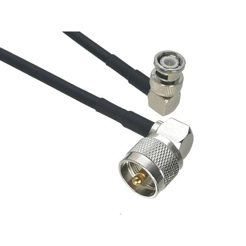 1Pcs RG58 UHF PL259 Male Plug Right angle to BNC Male Plug Right angle Connector RF Jumper pigtail Cable 6inch~20inch