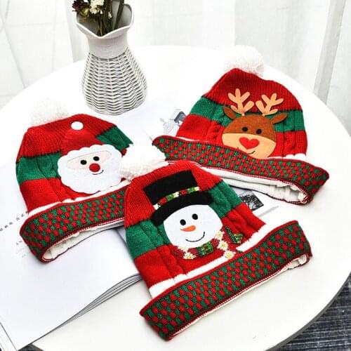 1pcs Sonwman Christmas Hats Sweater Knitted Beanie Christmas Santa Thinken Winter Hat for Kids Adults Christmas Party Warmer Cap