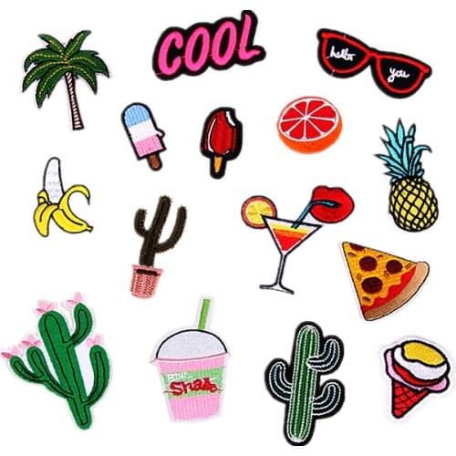 1Pcs Embroidered Cloth Patches Fruits Plants Beach Iron Sew Embroidery Stickers DIY Patch for Clothing Appliqued Badges
