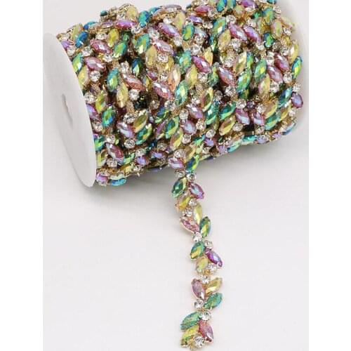 10Yards Resin AB Rhinestone Trim Crystal Diamond Chain Trimming for Wedding Decor DIY Crafts