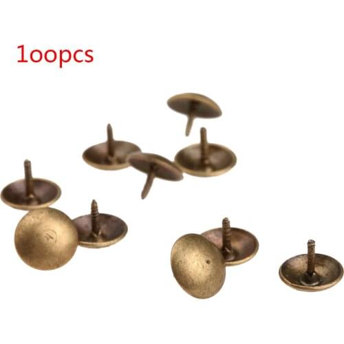 100Pcs Antique Brass Upholstery Nail Decorative Upholstery Tacks Stud Wooden Box Case Furniture Nails Pushpin Doornail 9x6mm
