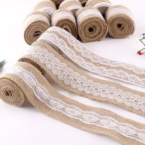 2 Meters/Roll Jute Burlap Lace Hessian Hemp Ribbon Vintage Rustic Wedding Party Christmas Decor DIY Crafts Gift Packaging Ribbon