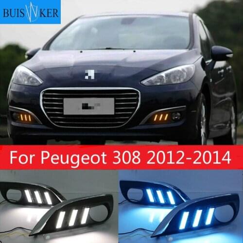 2Pcs Car styling for Peugeot 308 2012-2014 LED driving DRL with Daytime Running Light yellow turn signal Fog Head Lamp