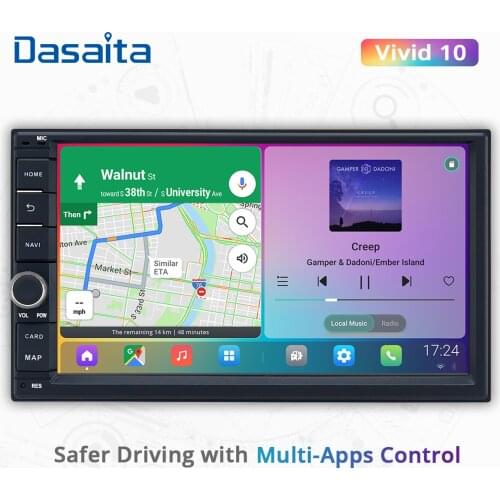 Dasaita 7" Touch Screen 2 Din Radio Automotivo Android 10 Car Stereo DSP 1024*600 IPS Bluetooth Apple Carplay Android Auto