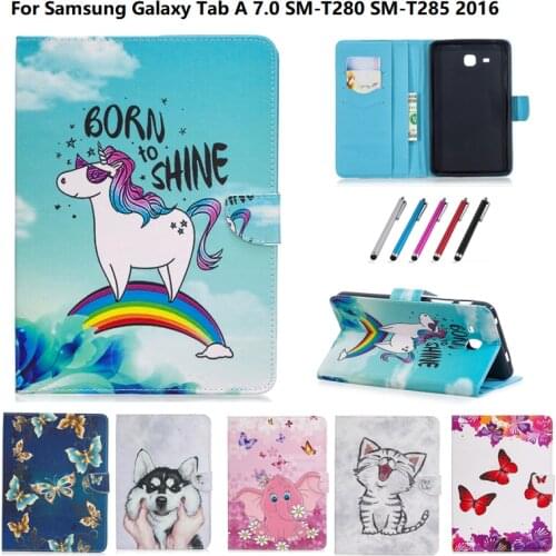 SM-T280 Case For Samsung Galaxy Tab A a6 7.0 2016 T280 T285 SM-T285 Cover Funda Fashion Unicorn Print Tablet Stand Shell + Gift