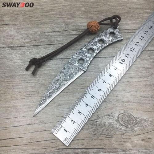 Dance-hostes Damascus steel blade Outdoor Camping knife Portable Survival Hunting knives with leather sheath knives fixed blade