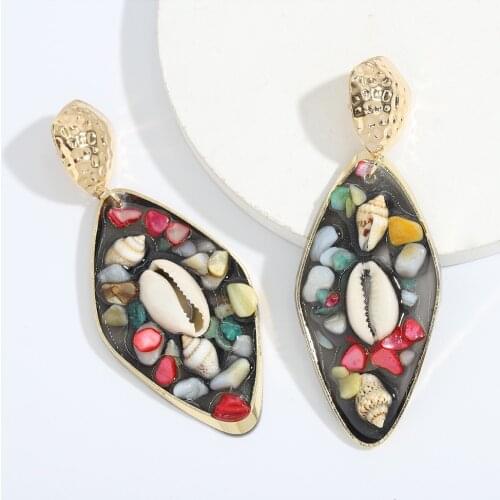 Dvacaman New Style Resin Long Drop Earrings Bohemian Colorful Stones Shell Dangle Earrings for Women Summer Beach Jewelry Party