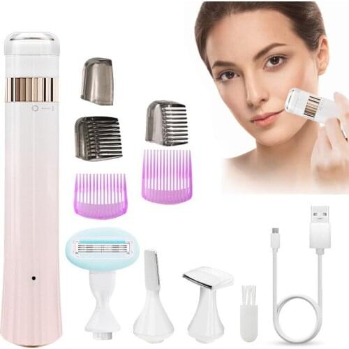 4 in 1 USB Rechargable Womens Epilator Female Shaver Hair Removal Bikini Trimmer Leg Hair Depilatory for Women Full Body Use