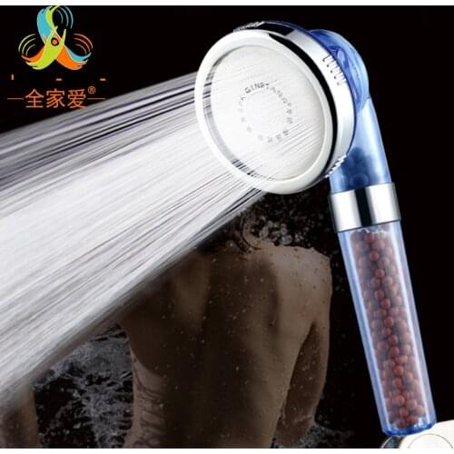 Shower Bath Head 3 Function Adjustable High Pressure Stone Stream Handheld Shower Head With Negative Ion Activated Ceramic Balls