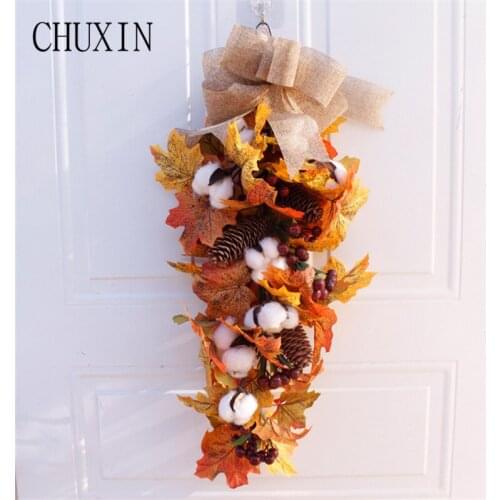 Artificial Maple Leaf Pumpkin Cotton Ornament Garland Christmas Thanksgiving Event Celebration Decor Home DIY Door Wall Hanging