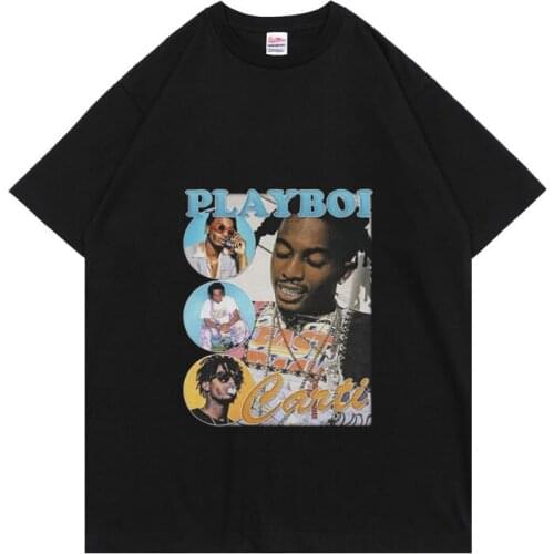 Classic Black Tshirt Men Women Casual Loose Tee Summer Couples Tops Playboi Carti 90s Graphics T-shirt Retro Rap Hip Hop T Shirt