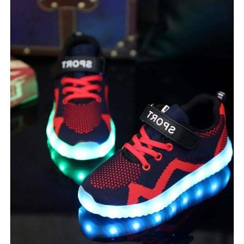 2021 Glowing Sneakers for Kids Breathable LED Shoes for Boy USB Charging illuminated krasovki Luminous Sneakers Light Up Shoes
