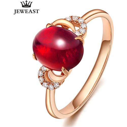 LSZB Natural garnet 18K Pure Gold 2020 New Hot Selling Top Ring Women Heart Shape Ring For Ladies Woman Genuine Jewelry
