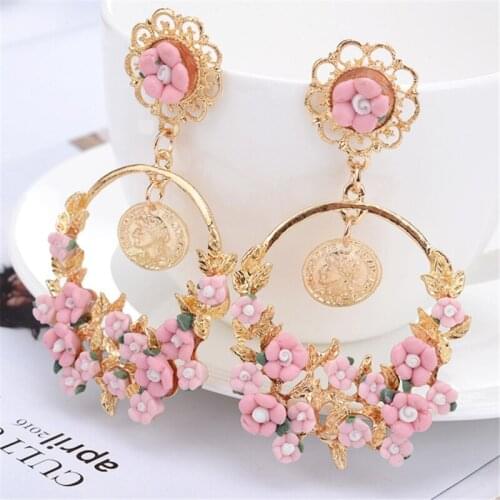 Flower Earrings For Women Flower Jewellery Round Circle Earing Ear Rings Gold Silver Color Brincos