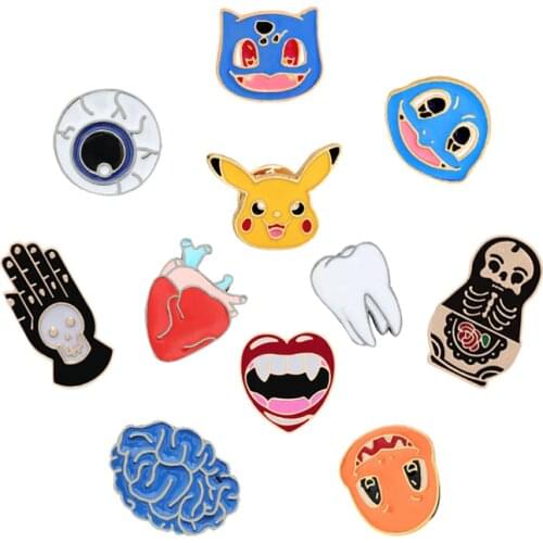Men Brooch Women Enamel Jewelry Kids Cartoon Lapel Pin Organ Eyeball Teeth Vampire Skull Heart Badge Denim Jackets Collar Pins