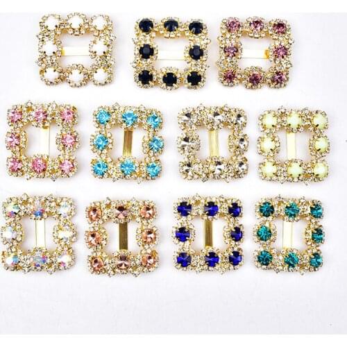 New 2PCS Noble Luxury Shoe Buckle Rhinestone Glass Crystal In Gold Metal Base 4cm Width Applique DIY Wedding Dress/Bags/Shoes