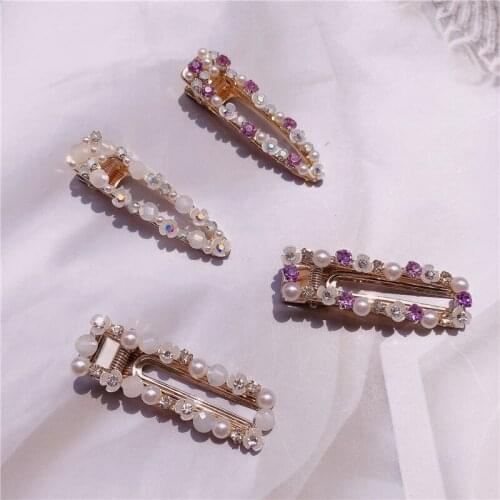 New Sweet Girl Temperament Exquisite Flower Rhinestones Imitation Pearl Duckbill Clip Fashion Womens Hairpins Hair Accessories