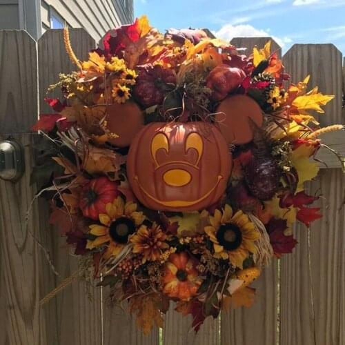 Fall Pumpkin Wreath for Front Door with Pumpkins Artificial Maples Sunflower Autumns Harvest Holiday Decor 30x30x5cm WWO66