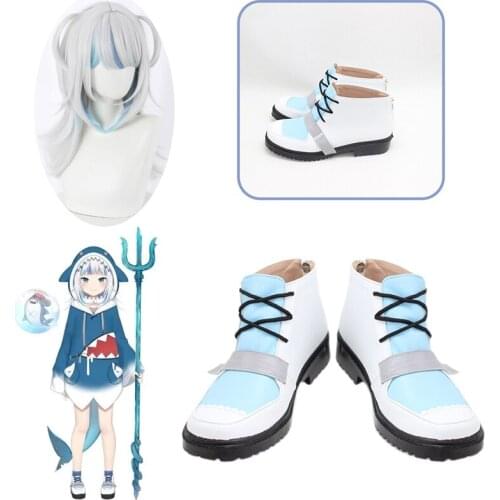 VTuber Hololive ENG Gawr Gura Cosplay Wig Shoes Boots Hololive English Heat Resistant Synthetic Hair Halloween Party Props