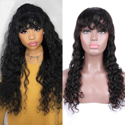 Hairmoda Deep Human Hair Wigs For Black Women Brazilian Remy Hair Full Machine Wig With Bangs 8"-32"Inches Natural Black
