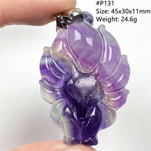 Natural Colorful Fluorite Pendant Fox Crafted Jewelry For Women Men 45x30x11mm Beads Quartz Gift Crystal Silver Gemstone AAAAA
